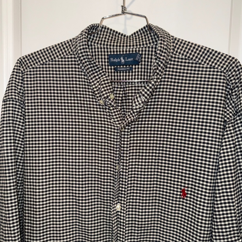 Ralph Lauren Mens 4XLT Classic Fit Gingham Button Down Shirt Black White Cotton